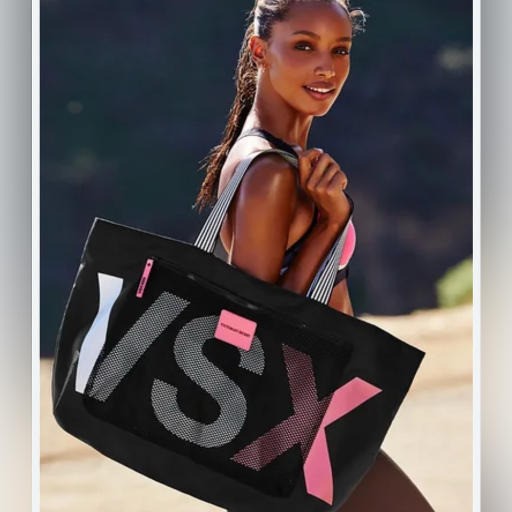Victoria’s Secret VSX Large Gym Bag Travel Duffle Tote Black Pink